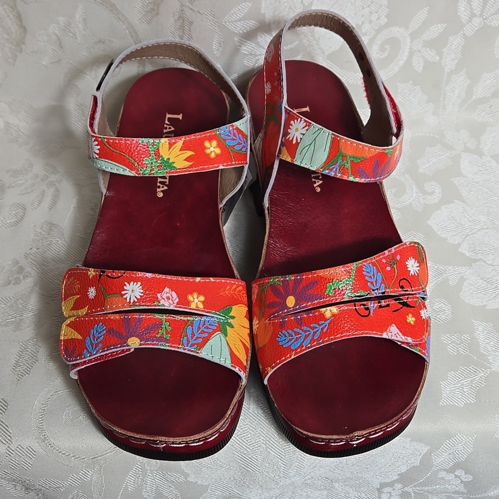 Laura Vita Women's Floral Clog Sandals - Red and Orange NWT - Picture 2 of 8